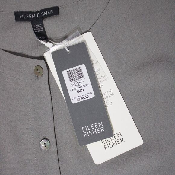 NWT Eileen Fisher Silk Long Sleeve Button Round Neck Tunic Long Icons Top Gray M - Picture 7 of 12